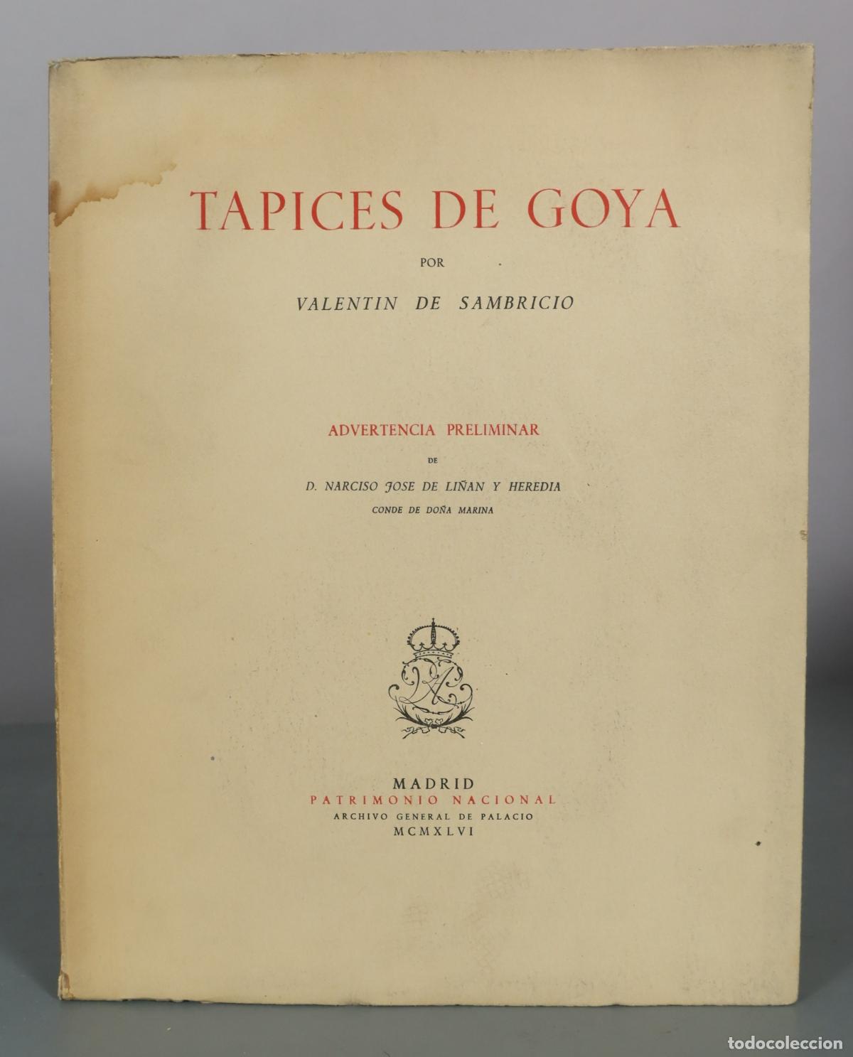 Libros de segunda mano: Tapices de Goya - Valent&iacute;n de Sambricio - Patrimonio Nacional