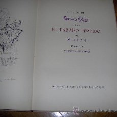 Libros de segunda mano: EL PARAISO PERDIDO - MILTON - DIBUJOS GREGORIO PRIETO, EDIC. ARTE Y BIBLIOFILIA - NUMERADA, FIRMADA
