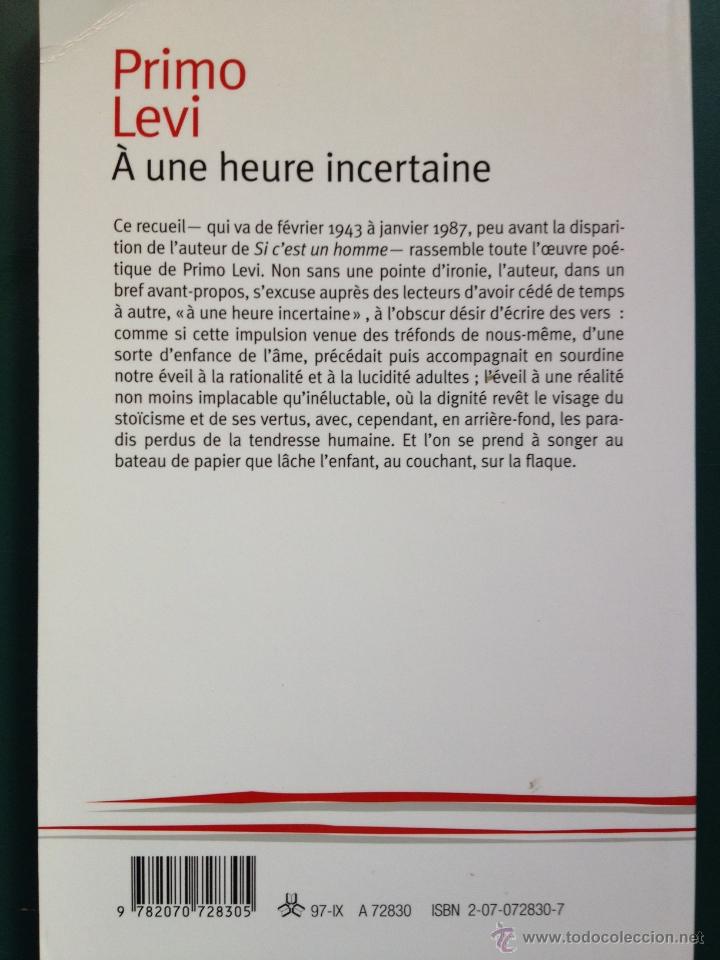 Libros de segunda mano: Primo Levi: A une heure incertaine - Foto 2