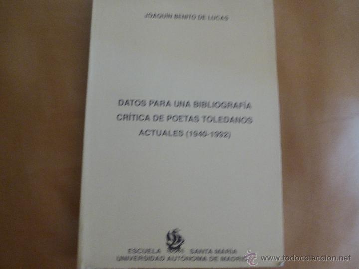 Libri di seconda mano: Datos para una bibliograf&iacute;a cr&iacute;tica de poetas toledanos actuales (1940-1992)