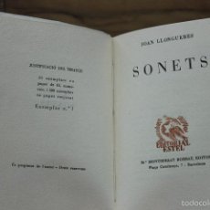 Libros de segunda mano: SONETS. JOAN LLONGUERES. ED. DE 25 EXEM. EN PAPER DE FIL. (EX.NÚM.1) 1938.
