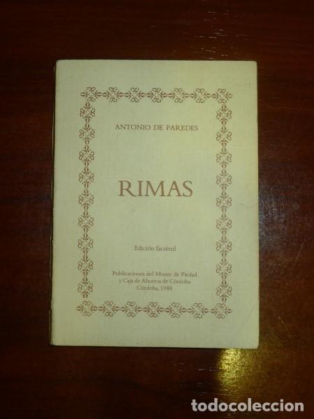 Libros de segunda mano: PAREDES, Antonio de. Rimas. - Ed. facs&iacute;mil - Foto 1