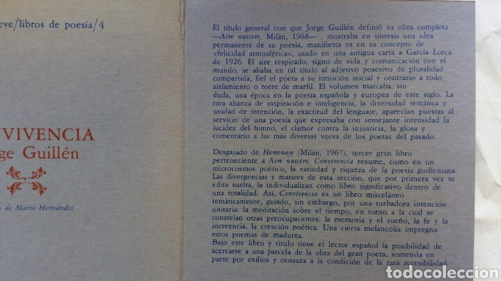 Libros de segunda mano: Convivencia. Jorge Guill&eacute;n. - Foto 2