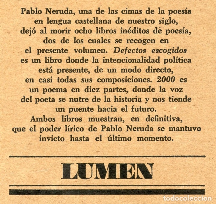 Libros de segunda mano: PABLO NERUDA. DEFECTOS ESCOGIDOS - 2.000 - Foto 2