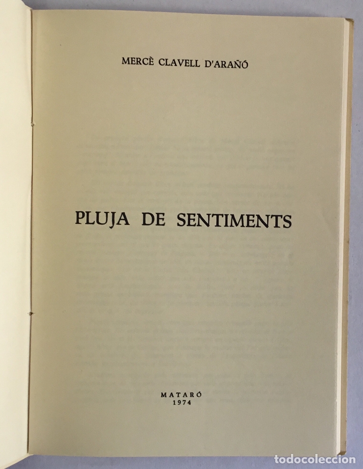 Libros de segunda mano: PLUJA DE SENTIMENTS. - CLAVELL DARA&Ntilde;&Oacute;, Merc&egrave;. - Foto 2