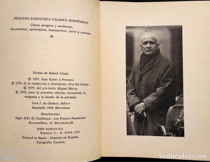 Libros de segunda mano: Para un fun&aacute;mbulo. Jean Genet. Calamus Scriptorius. 1979. - Foto 7