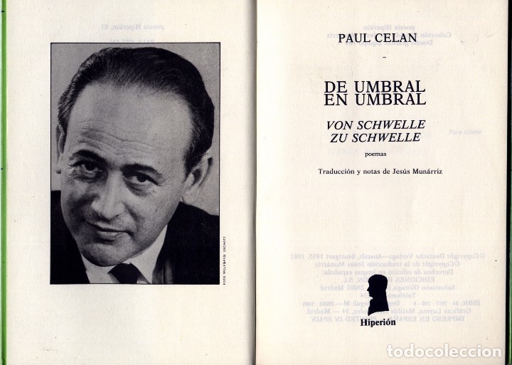 Libros de segunda mano: CELAN, Paul.  De umbral en umbral. 1985. - Foto 3