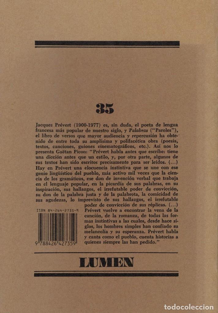 Libros de segunda mano: Jacques Pr&eacute;vert, Palabras / Lumen 1995 - Foto 2