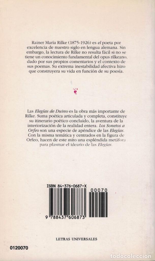Libros de segunda mano: Rainer Mar&iacute;a Rilke, Eleg&iacute;as de Duino. Los sonetos a Orfeo. / C&aacute;tedra 1993 - Foto 2