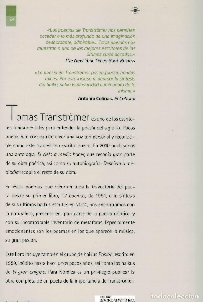 Libros de segunda mano: Tomas Transtr&ouml;mer, Deshielo a mediod&iacute;a - Foto 2