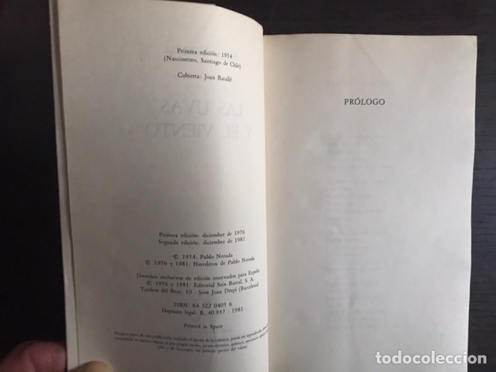 Libros de segunda mano: Las uvas y el viento. Pablo Neruda. Seix Barral - Foto 4