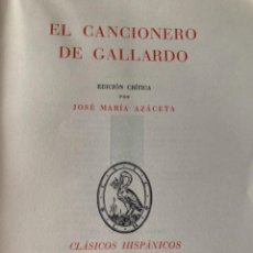 Libros de segunda mano: EL CANCIONERO DE GALLARDO (BOLS, 10). Lote 276552178