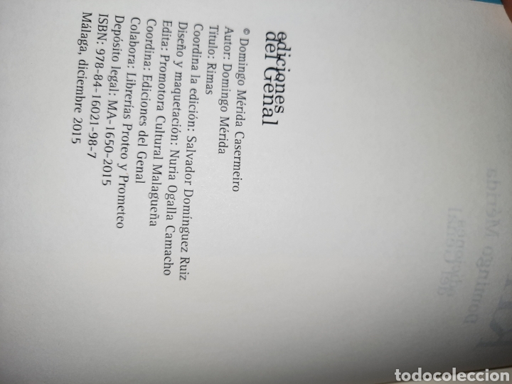 Libros de segunda mano: RIMAS, DOMINGO M&Eacute;RIDA, EDICIONES DEL GENAL - Foto 2