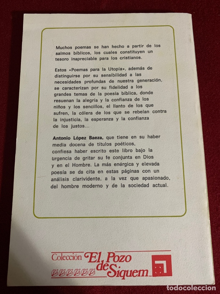 Libros de segunda mano: Poemas para la utop&iacute;a. Antonio L&oacute;pez Baena. - Foto 2