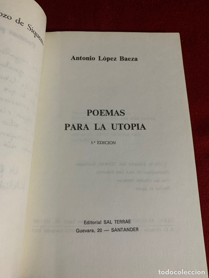 Libros de segunda mano: Poemas para la utop&iacute;a. Antonio L&oacute;pez Baena. - Foto 3