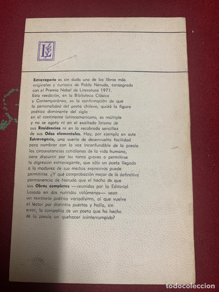 Libros de segunda mano: Estravagario. Pablo Neruda. - Foto 2