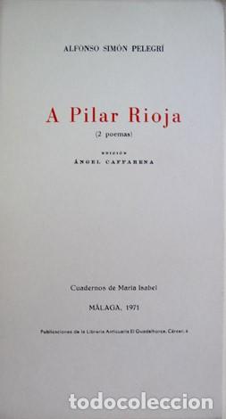 Libros de segunda mano: SIM&Oacute;N, Alfonso. A Pilar Rioja. Dos poemas. 1971 (&ldquo;Cuadernos de Mar&iacute;a Isabel&rdquo;).