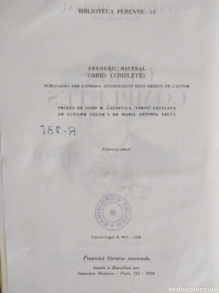 Libros de segunda mano: FREDERIC MISTRAL, OBRES COMPLETES, ED. SELECTA 1958, PRIMERA EDICI&Oacute;N - Foto 8