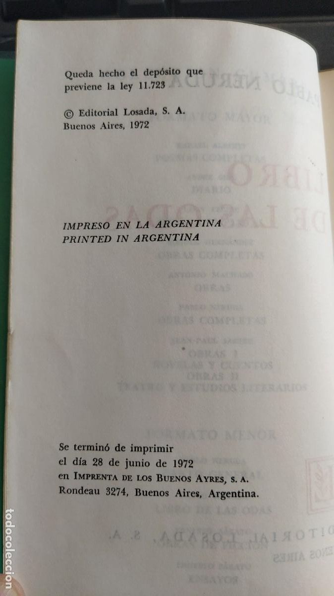 Libros de segunda mano: Pablo Neruda libro de las Odas . Ed Losada 1972 - Foto 4