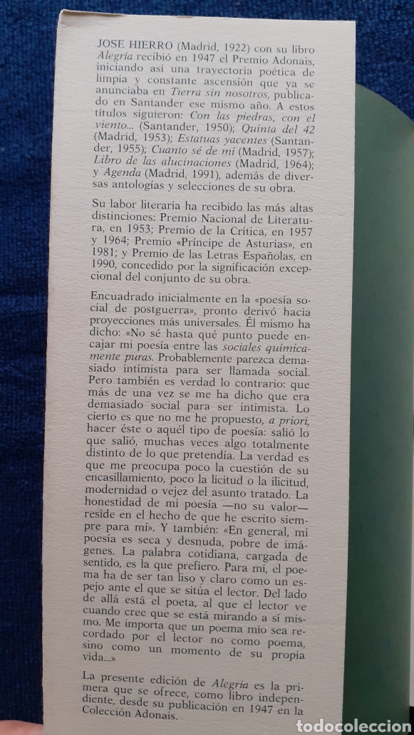 Libros de segunda mano: ALEGRIA - HIERRO, Jos&eacute; - Foto 3