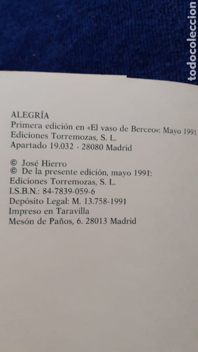 Libros de segunda mano: ALEGRIA - HIERRO, Jos&eacute; - Foto 4