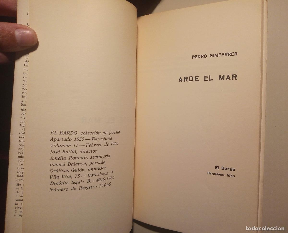 Libros de segunda mano: ARDE EL MAR. 1&ordf; edici&oacute;n. GIMFERRER, Pedro. 1966 - Foto 4