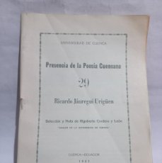 Libros de segunda mano: RICARDO JÁUREGUI URIGÜEN - PRESENCIA DE LA POESÍA CUENCANA - PRIMERA EDICIÓN - 1961. Lote 400380019