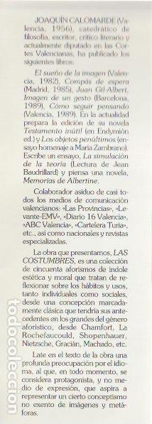 Libros de segunda mano: Las costumbres / Joaqu&iacute;n Calomarde - Foto 2
