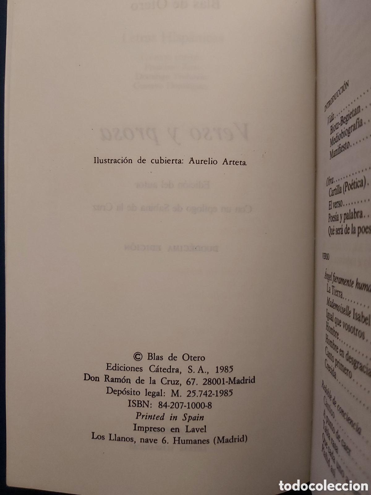 Libros de segunda mano: VERSO Y PROSA # BLAS DE OTERO # E. CATEDRA # 12 ED. 1985 - Foto 3