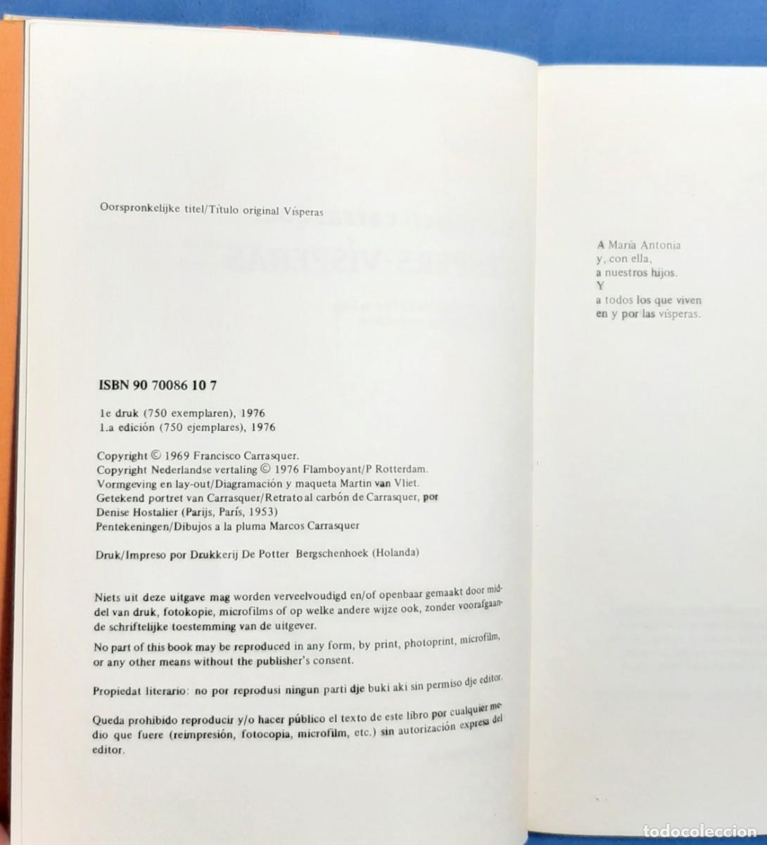 Libros de segunda mano: VESPERS - V&Iacute;SPERAS. FRANCISCO CARRASQUER. LUCEBERT. DEDICATORIA AUTOGRAFA. BILING&Uuml;E. 1976. - Foto 3