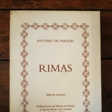 Libros de segunda mano: PAREDES, ANTONIO DE. RIMAS