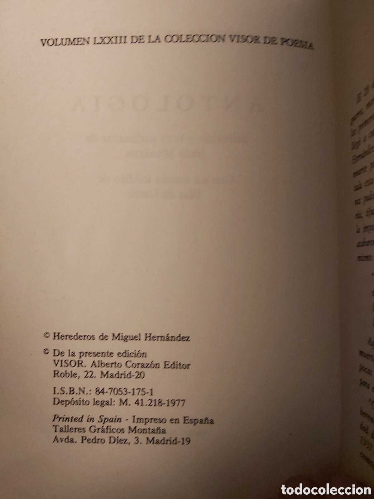 Libros de segunda mano: ANTOLOG&Iacute;A $ MIGUEL HERN&Aacute;NDEZ $ VISOR $ 1977 - Foto 3