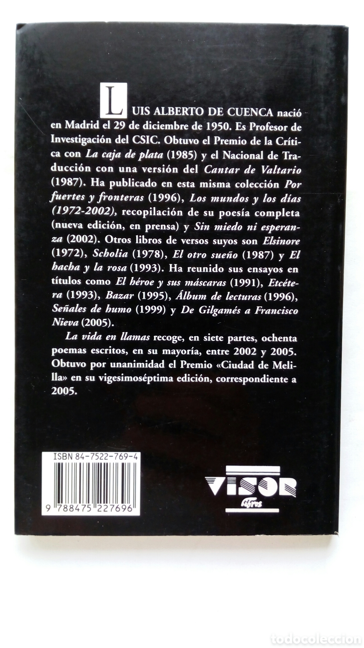 Libros de segunda mano: La vida en llamas. Luis Alberto de Cuenca. - Foto 2