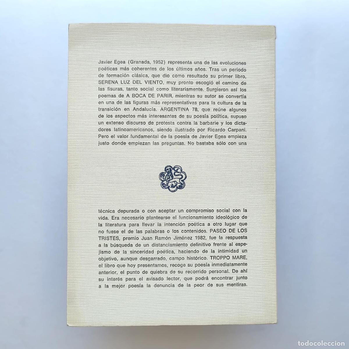 Libros de segunda mano: Troppo mare [Primera edici&oacute;n] - Egea, Javier - Foto 3