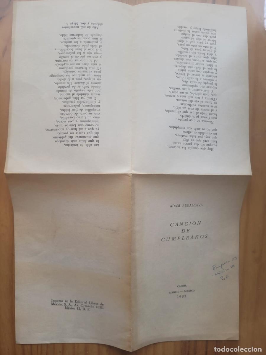 Libros de segunda mano: CANCI&Oacute;N DE CUMPLEA&Ntilde;OS - ADAM RUBALCAVA (1982) - Foto 2
