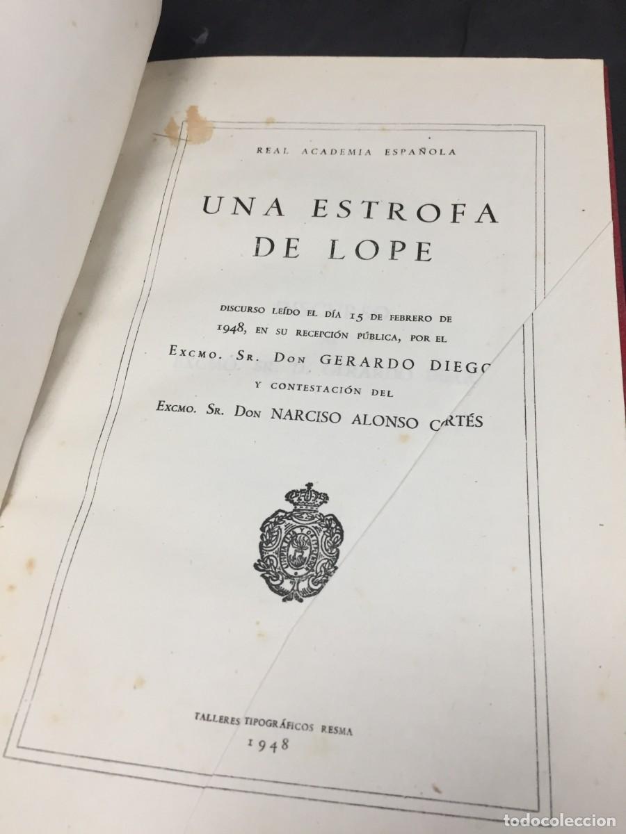 Libros de segunda mano: Una estrofa de Lope, Real Academia Espa&ntilde;ola, Talleres Tipogr&aacute;ficos Resma, 1948, buen estado