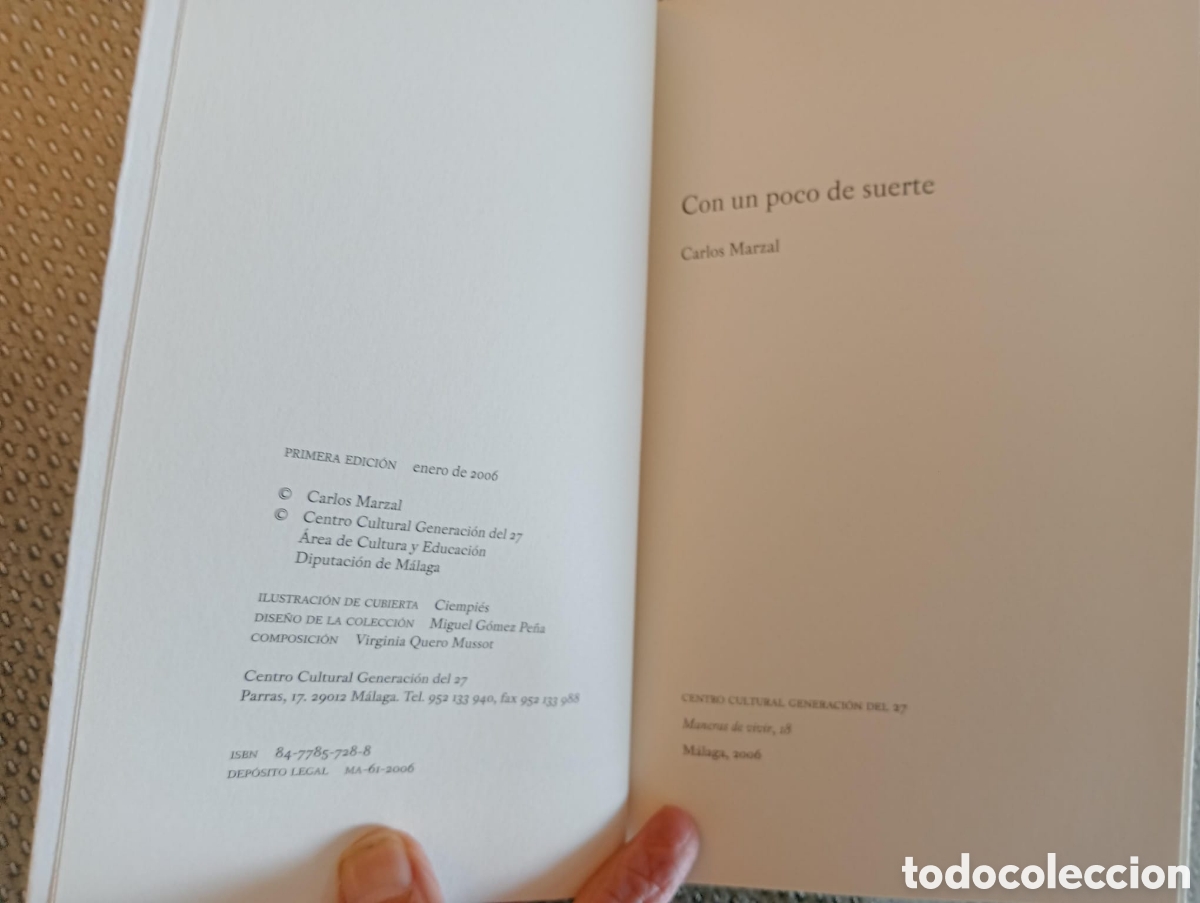 Libros de segunda mano: Con un poco de suerte / Carlos Marzal - Foto 2