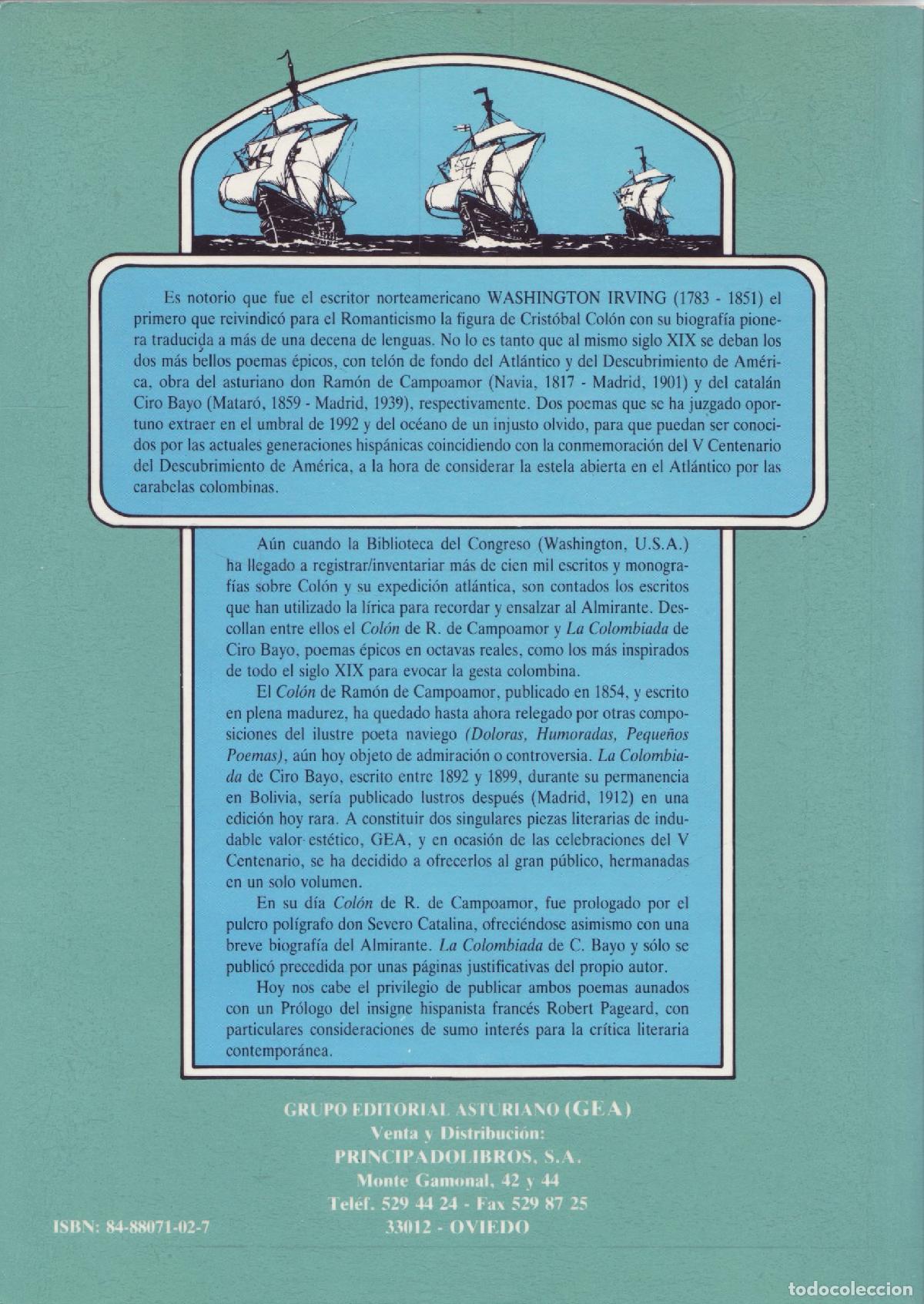Libros de segunda mano: Colon/La colombiada - de Campoamor, Ramon - Foto 2