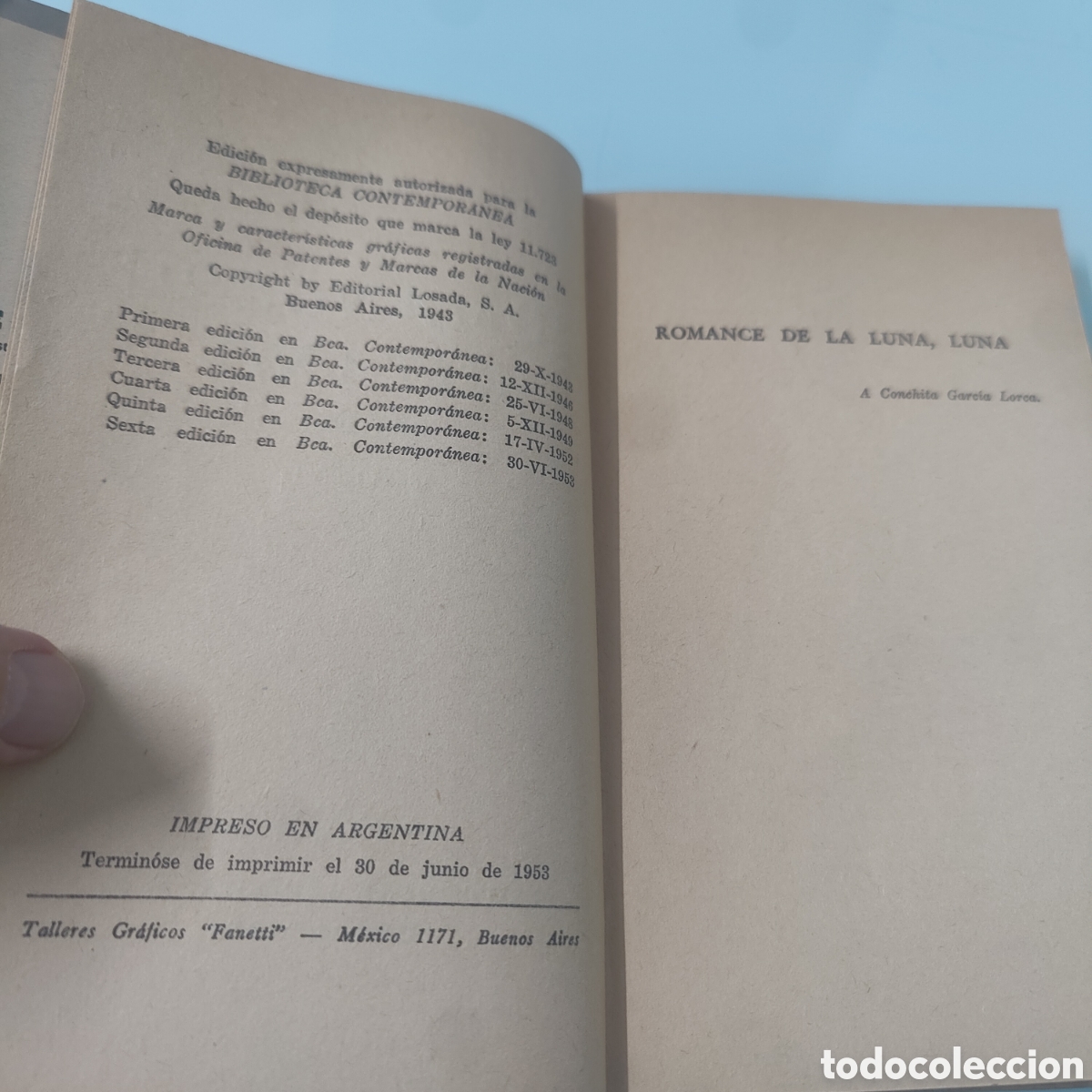 Libros de segunda mano: FEDERICO GARC&Iacute;A LORCA. ROMANCERO GITANO. LOSADA, 1953 - Foto 4