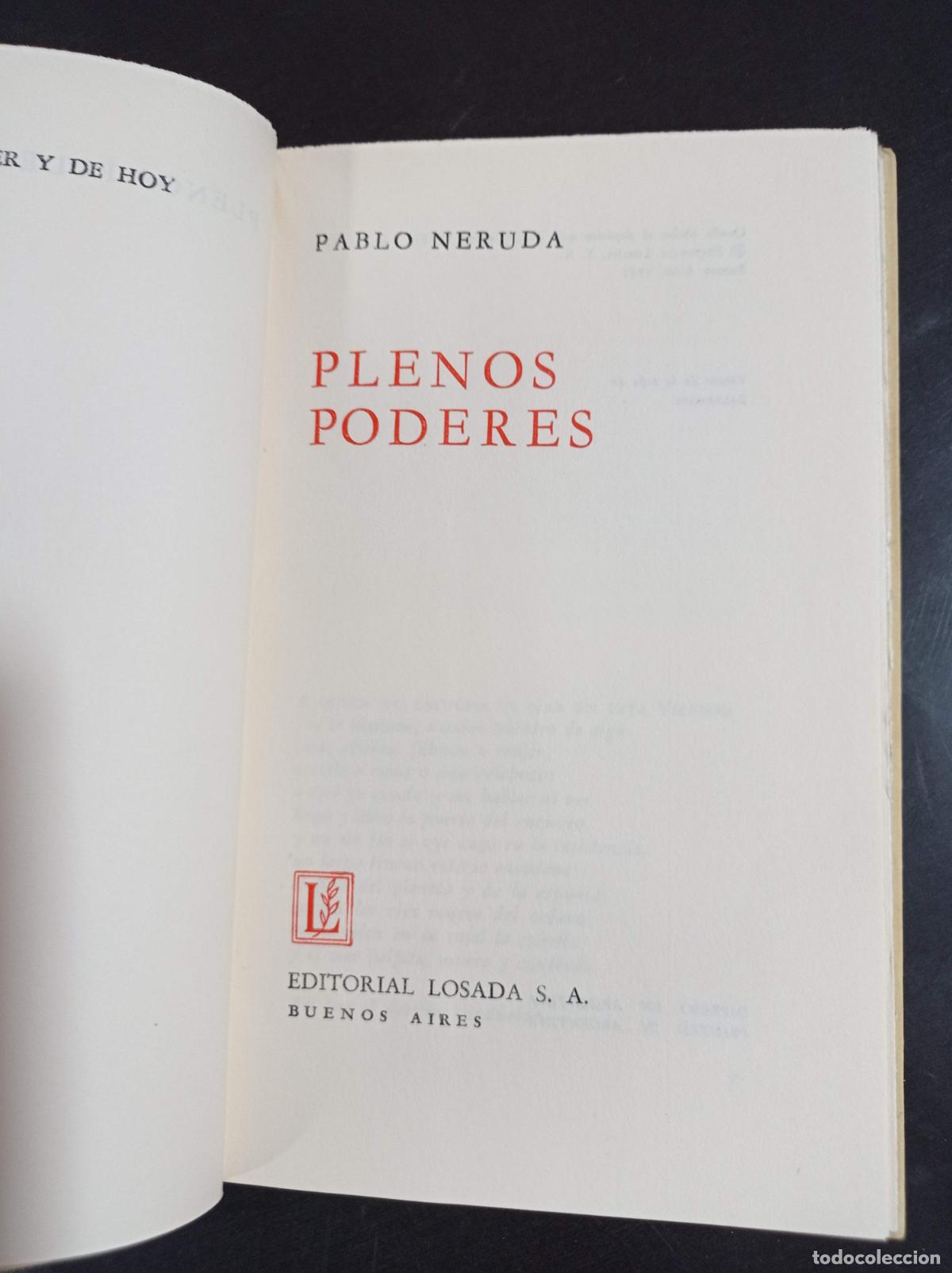 Libros de segunda mano: 1962 - PABLO NERUDA. Plenos Poderes - PRIMERA EDICI&Oacute;N - Foto 2