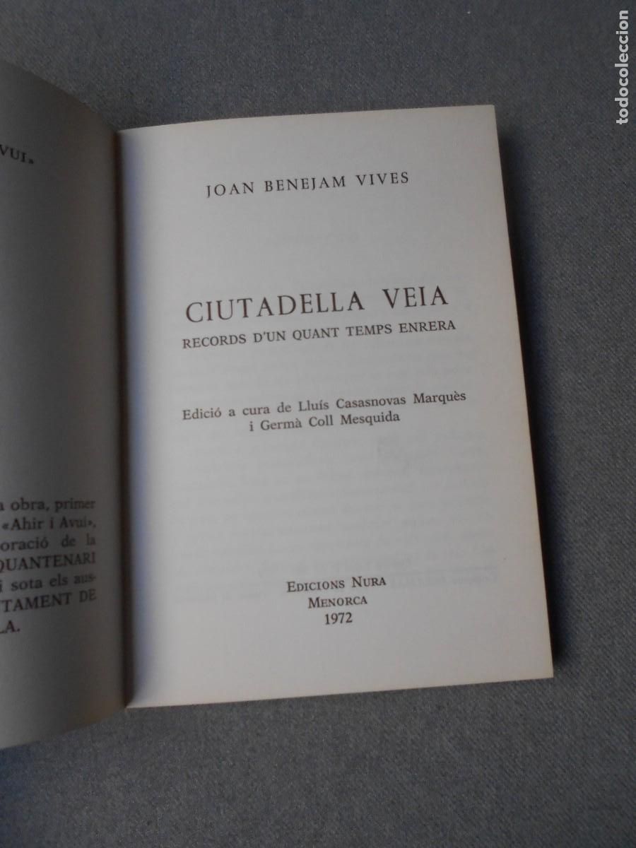 Libros de segunda mano: CIUDADELLA VELLA. JOAN BENEJAM - Foto 3