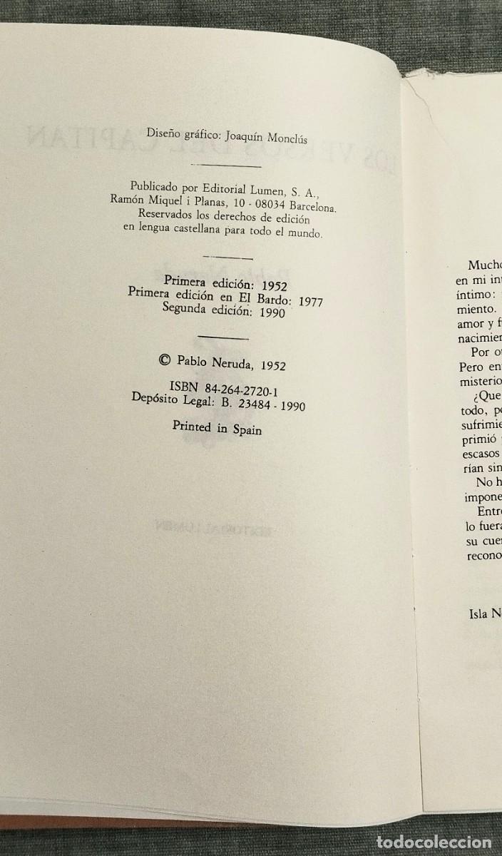 Libros de segunda mano: Pablo Neruda: Los versos del capit&aacute;n, poes&iacute;a, junio 1990 - Foto 3