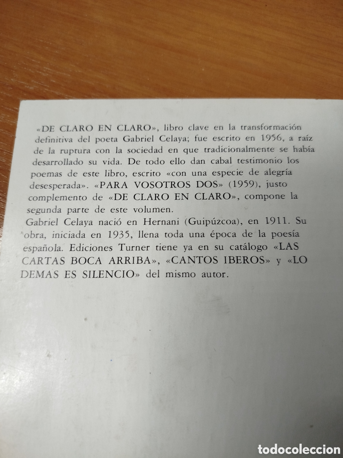 Libros de segunda mano: De claro en claro. Gabriel Celaya. Ediciones Turner - Foto 4