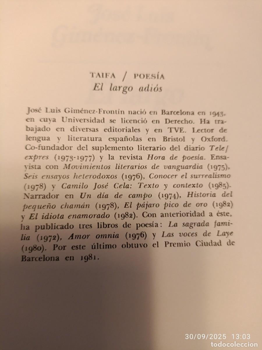 Libros de segunda mano: El largo adi&oacute;s. Jos&eacute; Luis Gim&eacute;nez Frontin - Foto 2