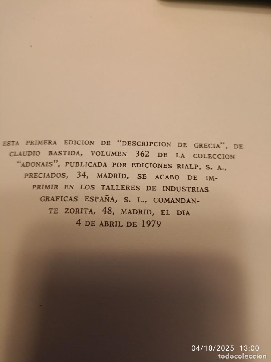 Libros de segunda mano: Descripci&oacute;n de Grecia. Claudio Bastida - Foto 3