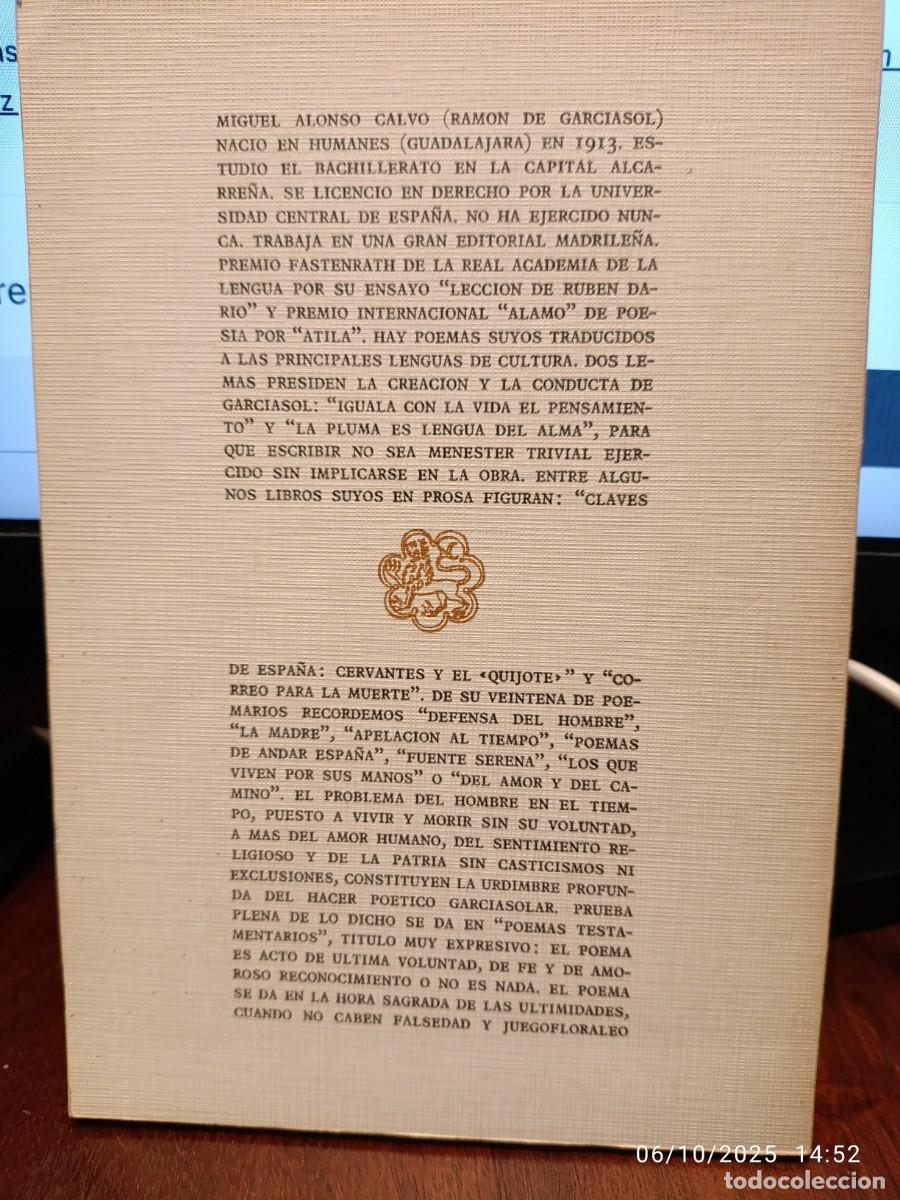 Libros de segunda mano: Poemas testamentarios. Ram&oacute;n de Garciasol - Foto 2