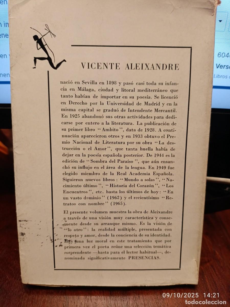 Libros de segunda mano: Presencias. Vicente Aleixandre - Foto 2