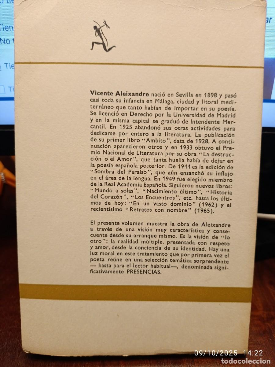 Libros de segunda mano: Presencias. Vicente Aleixandre - Foto 4