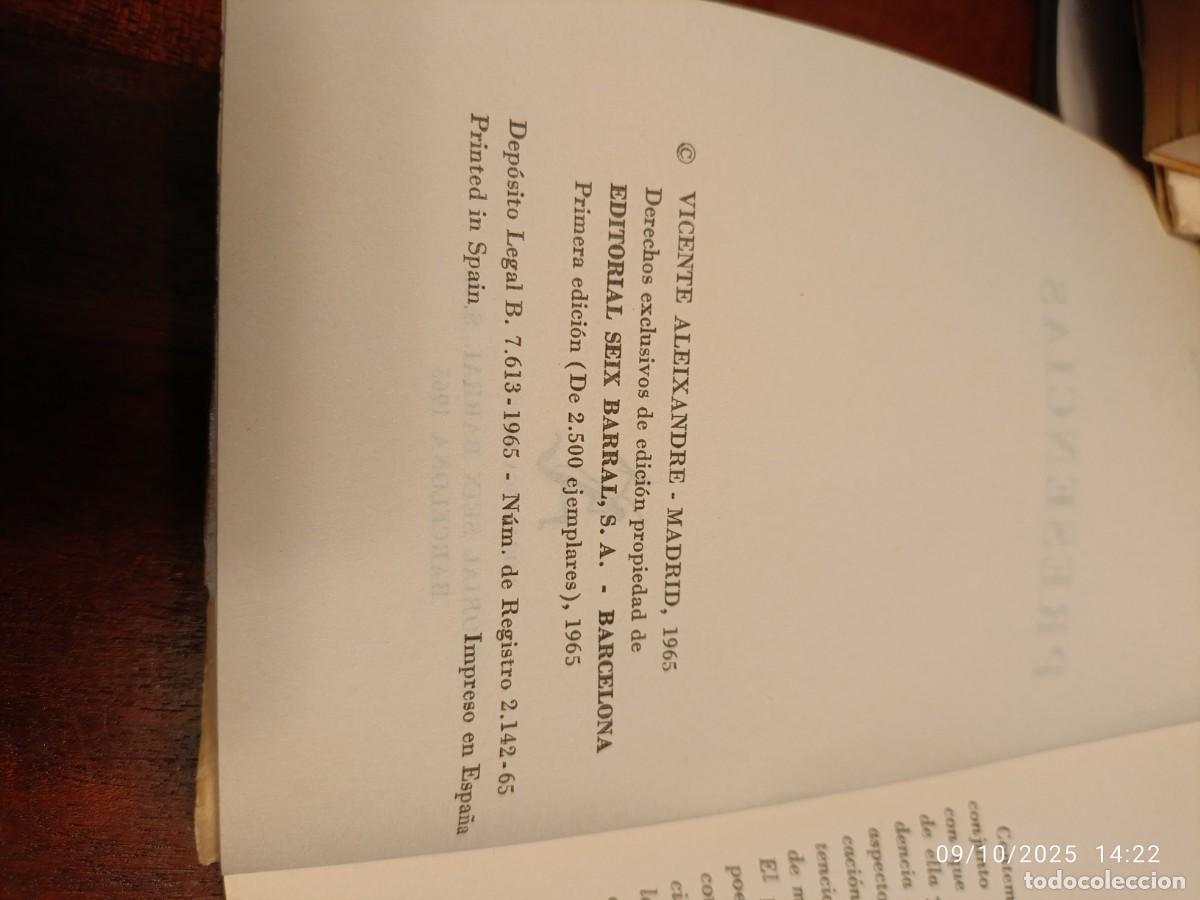 Libros de segunda mano: Presencias. Vicente Aleixandre - Foto 5
