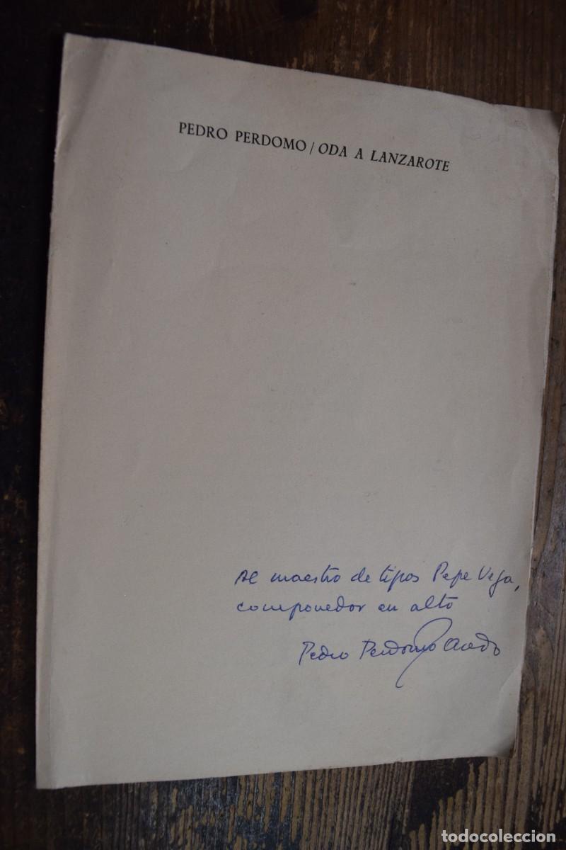 Second hand books: Oda a Lanzarote, Pedro Perdomo, 1966, firmado por el autor en portada